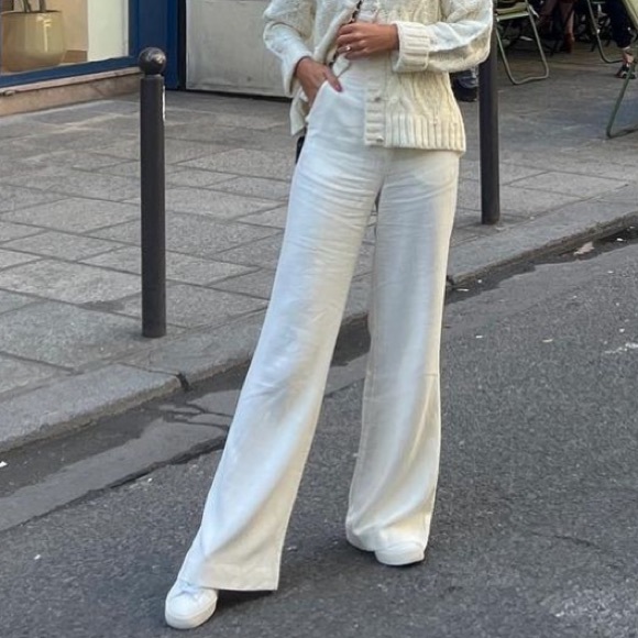 ASOS design linen wide leg relaxed flare pants in white - Picture 4 of 4